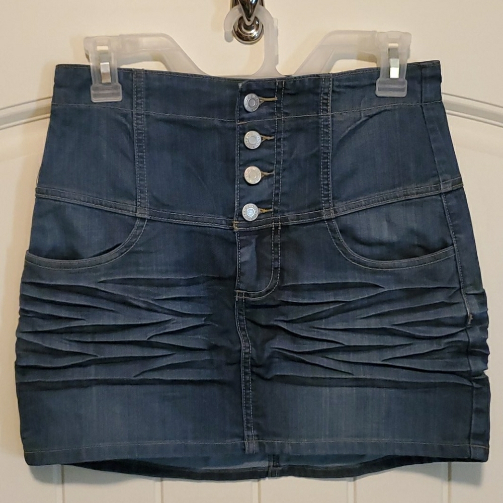 Vintage Guess Jeans Ruched Buttonfly Denim Skirt